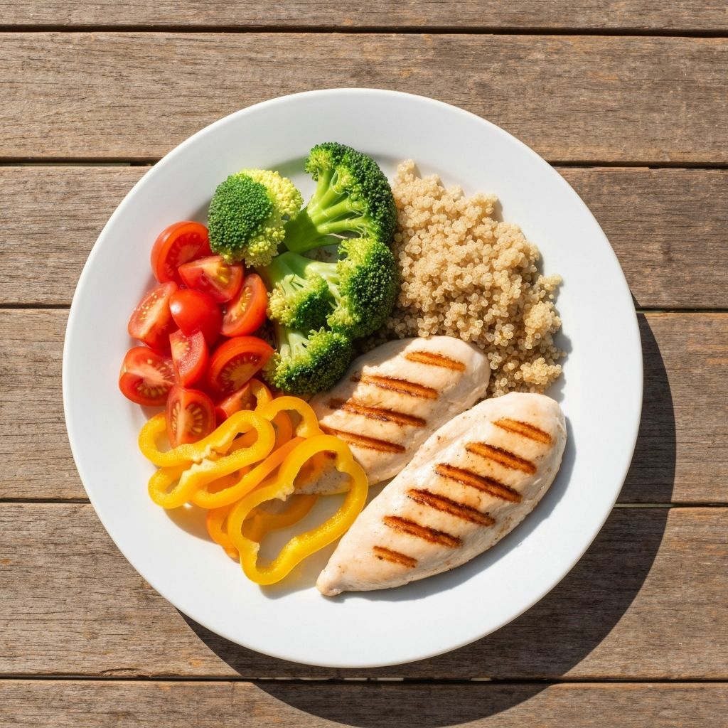 Balanced healthy meal with vegetables and proteins